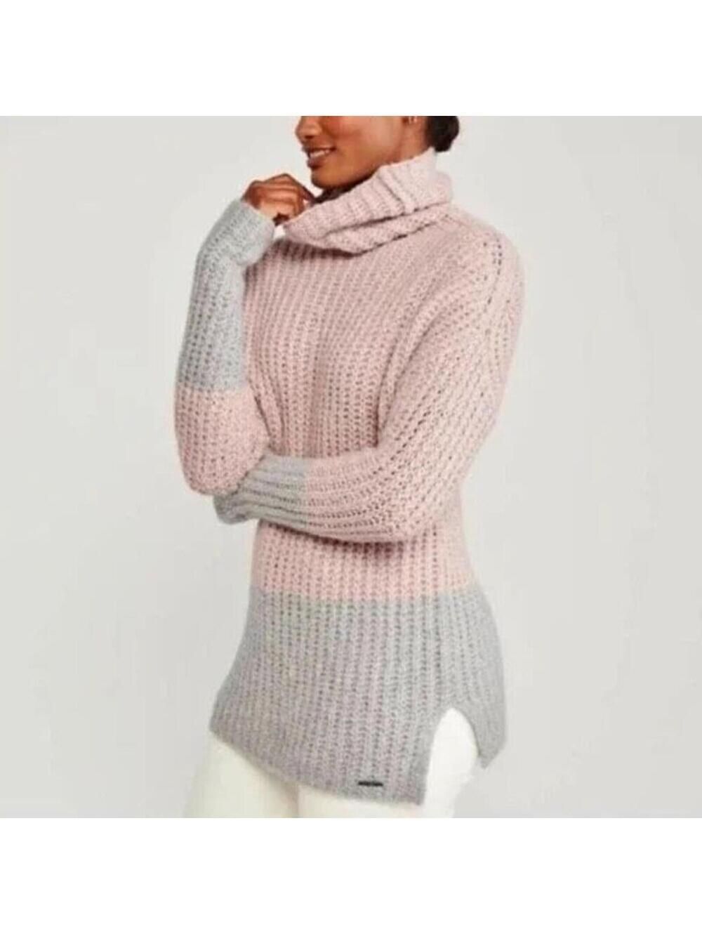 NWOT Abercrombie & Fitch (XL) color block turtleneck sweater, Pink + Gray